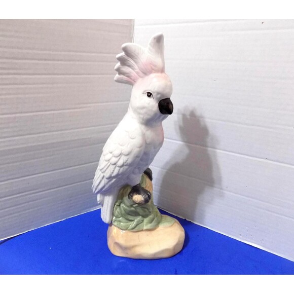 NEW Ceramic Cockatoo Parrot Statue Figurine Tropical Home Decor Birds - Picture 1 of 7